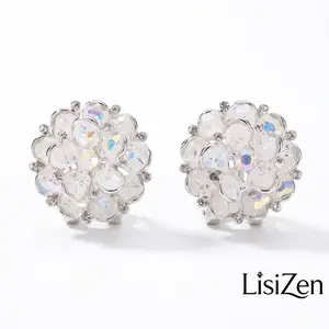 LisiZen Unique Fashion Gentle Versatile Handmade Crystal Flower Earrings Elegant Light Luxury Minimalist Design Earrings DZEH6067 Ear Jewelry Sparkling Ear Jewelry
