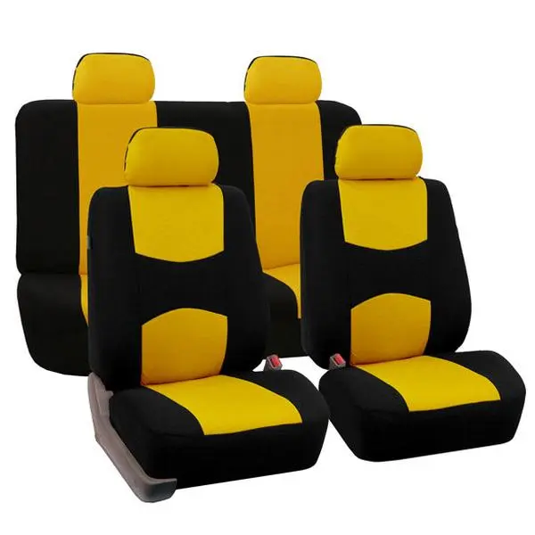Flat Cloth Full Set Car Seat Covers - Yellow, Breathable Cloth Surface, Hook Straps, Car Seat Protector, Auto Seat Protectors