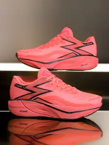 Women's All-Pink Lightweight Racing Running Shoes, Athletic Running Shoes, Minimalist Trendy Style, Breathable Material + Cushion Platform Sole, Speed-Boosting, Eye-Catching, Ideal for Professional Running & Daily Trendy Wear