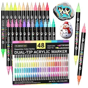 24-Piece 48-Color Dopamine Series Markers, Dual-Head Dual-Color Acrylic Marker Set, Acrylic Markers, Acrylic Felt, Felt Coloring, Alcohol Markers, Art Supplies, Student Learning School Studio Supplies, Highlighters, Suitable for Rock Art, Stone Art, Glass