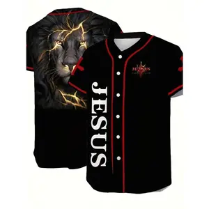 Men and Youth Baseball Jersey, Lion Pattern Sports Uniform, Letter Print Athletic Shirt for Games, Parties, Outdoor Activities and Team Events