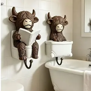 Scottish Highland Cow Creative Bathroom Hook, Wall Mount No Drilling, Dual Use Home Decor, Perfect Gift for Highland Cow Enthusiasts