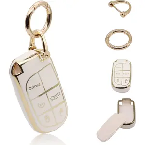 for Jeep Key Fob Cover, Soft Full Protection Key Case Shell Compatible with Jeep Smart Key 3 4 5 Buttons Protector (White)