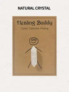 Healing Buddy Clear White Quartz Crystal Point, Natural Stone Ornament with Blessing Card, Fashion Jewelry Accessories for Women & Men