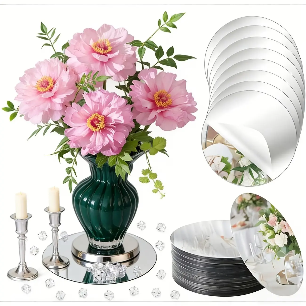 10pcs, 30cm silver circular acrylic mirror table mat, Placemat, wedding table decoration, party candle decoration, party decoration, DIY home decoration, bedroom, living room, office mirror decoration, Tableware, Acrylic Coasters, Round, Table Placemats