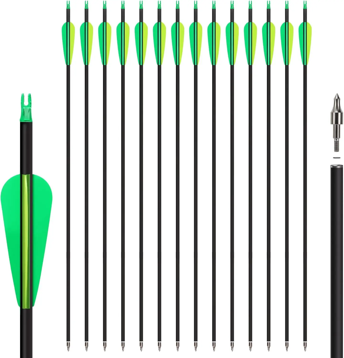 14 Pack 30-in Archery Carbon Arrows, Practice Hunting Arrows with Removable Tips, 500 Spine Shaft Suitable for Recurve Bows, 30 Inches