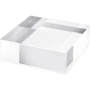 2in Thickness Solid  Cube Display Block Clear Polished Pedestal Stand Riser Solid Base 2'' x 6" x 6", 1 Pack