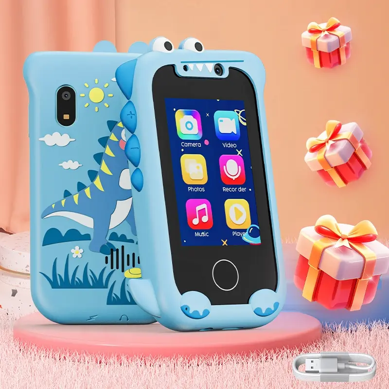 Cartoon Dinosaur Pattern Smart Phone, Touch Screen HD Dual Camera Cell Phone with 12 Habit Tracker, MP3 Music Player, Learning Games for Children