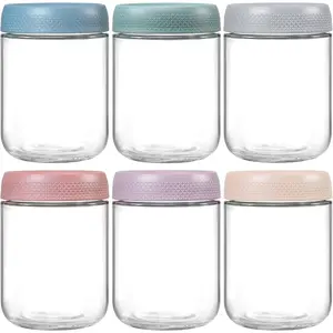 Glass Overnight Oat Container with Lid, 1 Box Reusable Food Storage Jar, Food Preservation Container for Kitchen, Camping, Spice, Snack, Yogurt, Utensils, Snack Containers