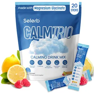 CalmTrio Magnesium Glycinate Powder Cortisol Drink Mix - No Sugar with L-Theanine, Ksm-66 Ashwagandha, Lemon Balm, Vitamin D3, B6, Supplements for Relax, Focus & Calm, Raspberry Lemon 20 Ct