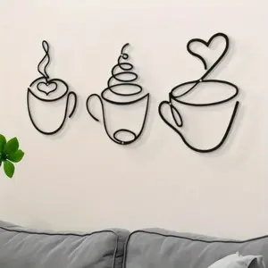 3pcs of Creative Coffee Wall Hangings, Coffee Shop Decorations, Home Iron Crafts, Interior Wall Decorations, Wall Hanging Iron Paintings, Milk Tea Shops, Restaurant Backgrounds, Wall Hanging High-End Iron Paintings, Wall Mounted Decor