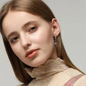 Light Luxury Long Copper Plated Zircon Earrings