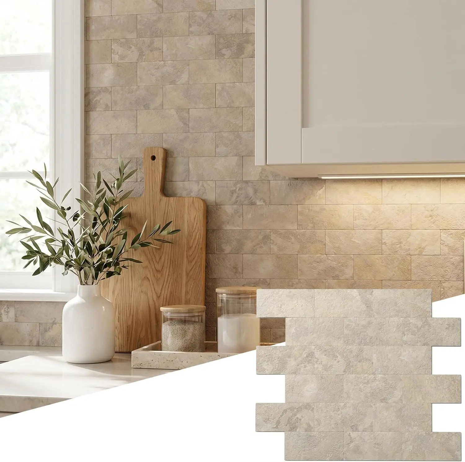 Yipscazo 2026 New Upgrade Peel and Stick Backsplash Tile, Peel and Stick 11.34" X 11.57" Wall Tile for Kitchen, Bathroom, Fireplace, Laundry (Beige Ecru, 10 Packs)