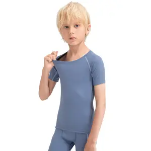 Boys' Compression Shirt Fitness Short Sleeve Nylon High Elastic Quick Dry Sports Short Sleeve Children'S Basketball Training Wear