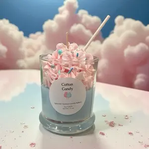 Cotton Candy Soy Candle - 12 oz, 12 oz Net Weight, Pink and Blue Design, Ideal for Home Decor and Scented Candle
