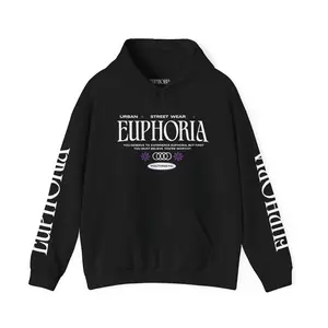 Euphoria Graphic Hoodie | Urban Streetwear Pullover, Sleeve Logo