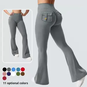2025 the latest women's overalls sweatpants, advanced sense of buttocks with pockets, high-waist belly-in yoga exercise and body-building bell-bottoms.