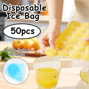 50 Counts Disposable Ice Cube Bags with Funnels, Self-SeaDesign ,No Liquid Leakage , Freezer-Friendly
