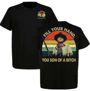 John Wayne The Hell I Won't Vintage Cowboy Grit Western T-Shirt, Men's Retro Sunset Graphic Tee, Classic Movie Legend Apparel, Country Style Short Sleeve Top, Gift for Him