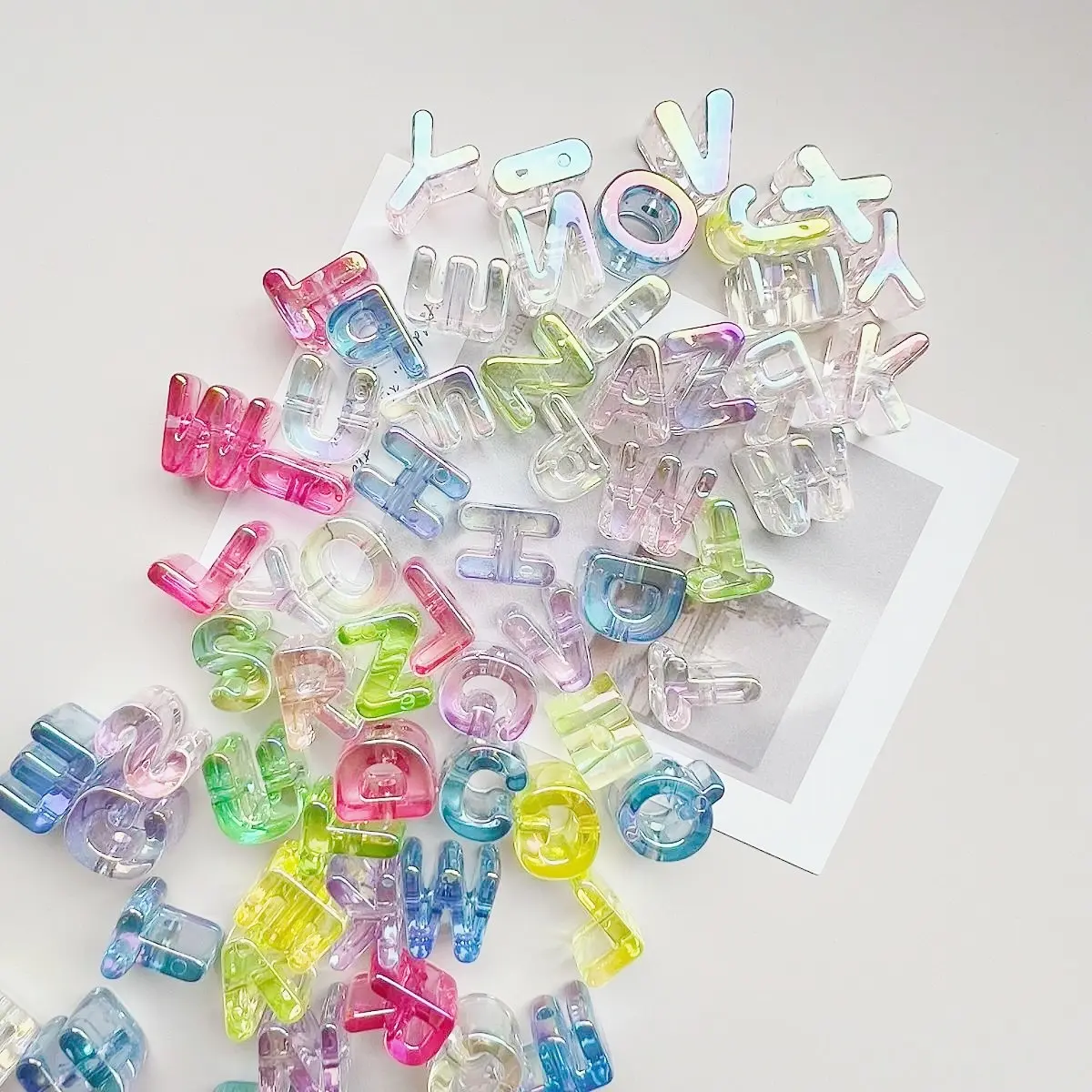 50pcs High-Quality Rainbow Transparent Acrylic Beads, Jelly Color Letter Beads UV Coated, Smooth Texture, DIY Jewelry Supplies, Craft Beads, Alphabet Beads