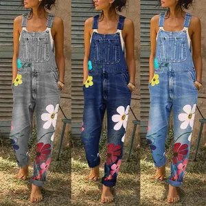 Overalls For Women's Summer Trousers Denim Straight-leg Pants High-end Classic Versatile Loose Printing Process Suits Floral Cotton Fabric