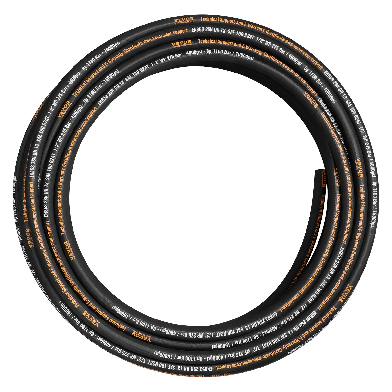 VEVOR Hydraulic Hose 1/2 inchx 100 ft, Coiled Hydraulic Hose 4000 PSI, Rubber Hydraulic Hose with 2 High-Tensile Steel Wire Braid, Bulk Hydraulic Hose -20 to 140, Hydraulic Oil Flexible Hose