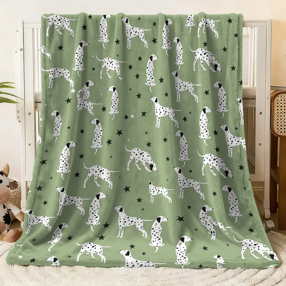 Cute Dalmatian Dog & Star Pattern Flannel Blanket - Experience ultimate softness and coziness with this plush flannel throw! Featuring an adorable design of Dalmatian dogs in various playful poses
