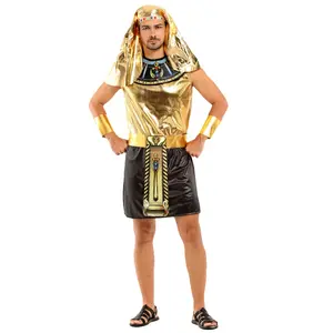 Men's Deluxe Egyptian God Costume Set, Short Robe Hood Necklace Belt Wrist Guards Included, Perfect for Cosplay & Halloween