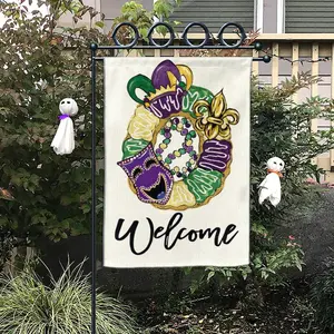Mardi Gras Garden Flag, King Cake Mask Welcome Banner