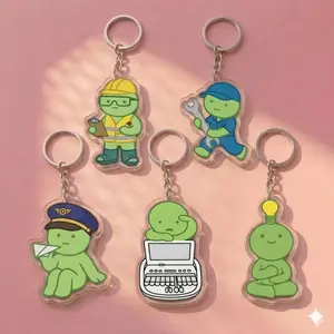 Cute Smiski Inspired Technical Jobs Keychain Set 5 Pack Funny Engineering Gift for Mechanic Pilot Steno Student Creative Light Bulb Idea Hard Hat Tool Acrylic Charms