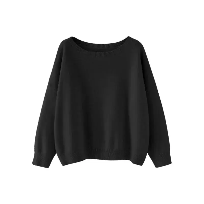 Women's Plain Scoop Neck Sweter,Casual Drop Shoulder Long Sleeve Jumper,Momen Fall & Winter Knit Top