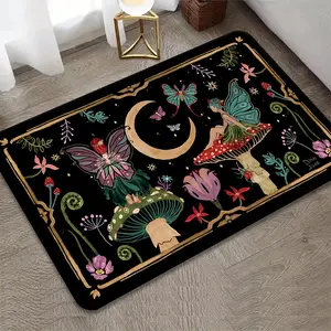 The Psychedelic Forest Fairy Sitting on A Mushroom and Looking Up At The Stars Pattern Welcome Mat Carpets Suitable for Bedrooms Living Rooms and Kitchens As Well As Door Mats for Indoor and Outdoor Entrances