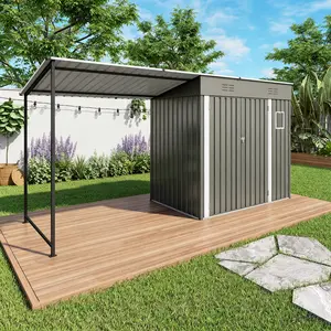 12x4ft Metal Lean to Shed with Open-Sided Pergola , 4'x6' Outdoor Storage Shed & 6'x4' Attached Hardtop Gazebo Combo, 2-in-1 Sheds & Outdoor Storage tool Shed for Patio, Backyard,Garden