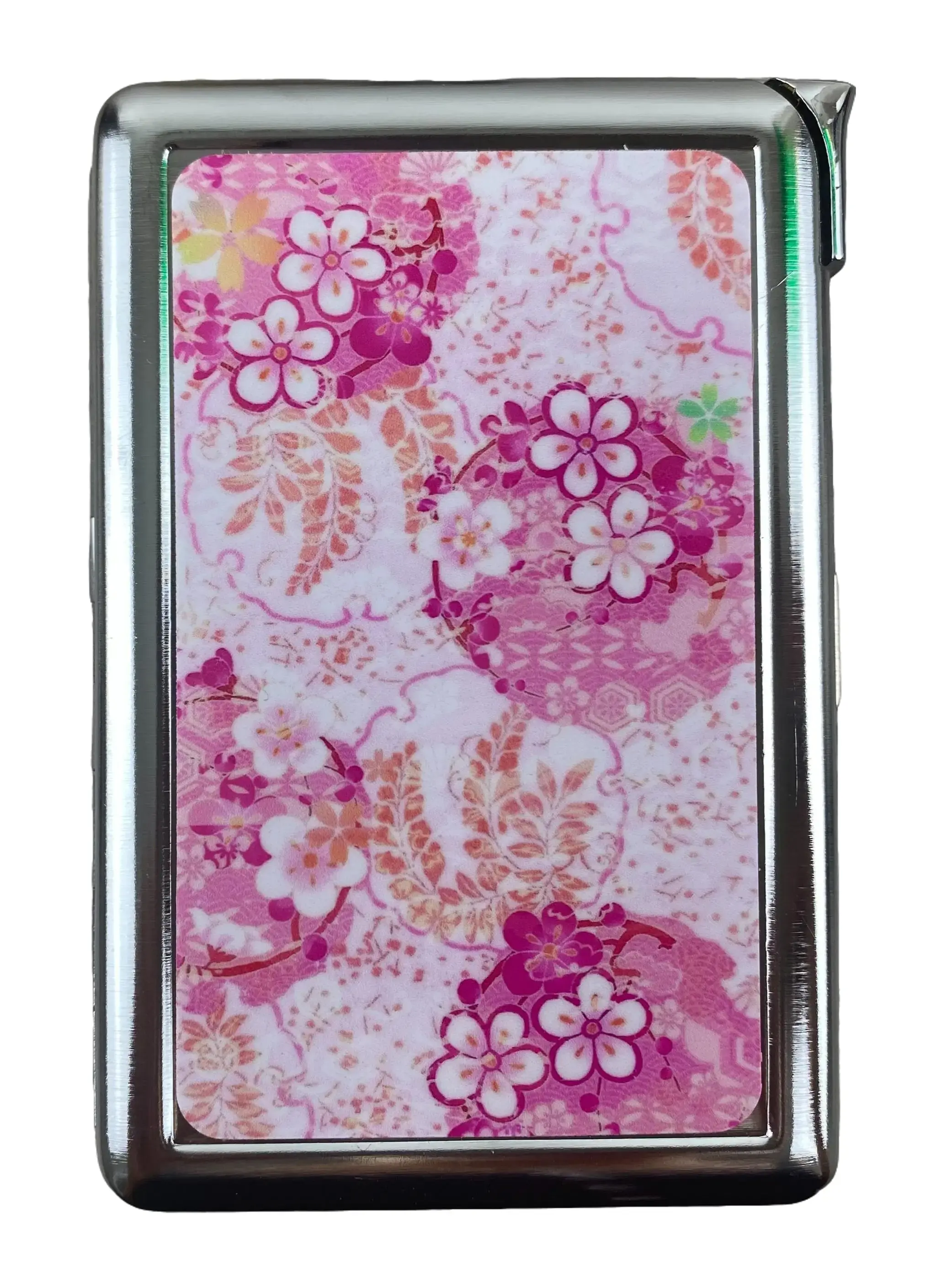 Pink Blossoms Metal Case w/Built in Lighter