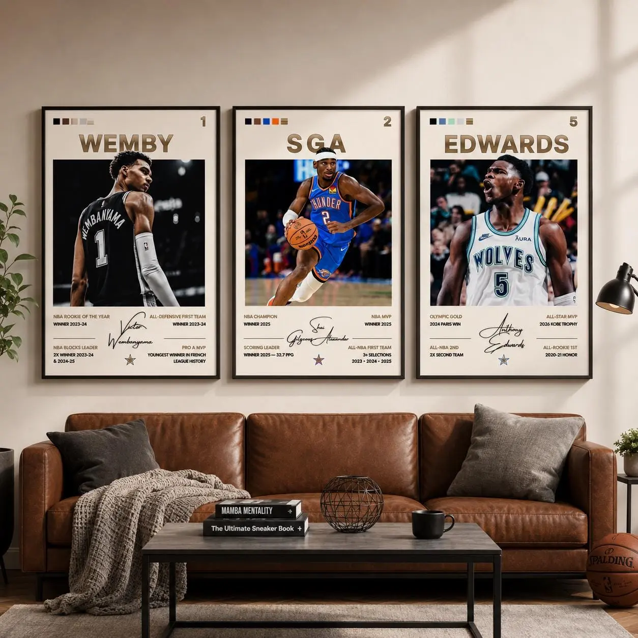 Set Of 3 NBA WEMBY SGA EDWARDS Wall Art Poster HD Print Unframed Aesthetic Room Home House Modern Wall Decor Trendy Gift.