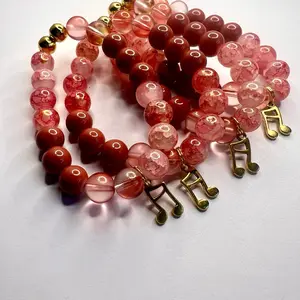 Melody in Pink - Beaded Bracelet with Musical Charms (1pc) Blush Tone, Pink Marble Beads