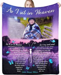 Custom Memorial Blanket with Photos for Loss of Mom Dad Son Daughter Customized Memory Gift of Departed Loved Ones Q2