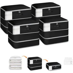 4 Pack Compression Storage Bags - 110L Large Capacity Comforter Storage Bag, 3-Layer Washable Ultra Space Saving Self Compression Organizer Space Bags for Blanket, Sweater, Sheet, Black