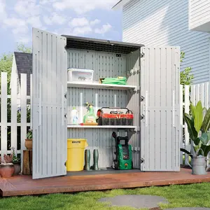 Aoxun 35 Cu.Ft Resin Waterproof Horizontal Outdoor Storage Cabinet - 4-Door, Easy Setup, Stabilized Base Multi-Purpose Shed for Garden, Patio, Deck Garbage Bin, Generator (White)