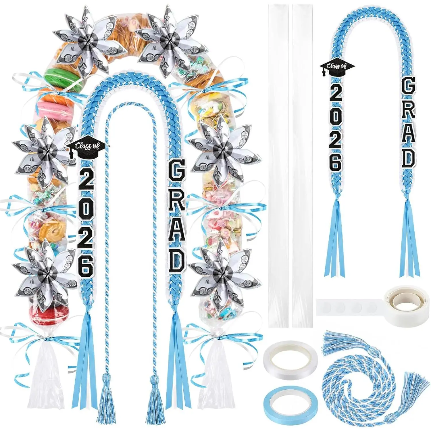 Graduation Ribbon Leis Graduation Candy Lei Kit with Honor Cord Class of 2026 Graduation Gift for Party