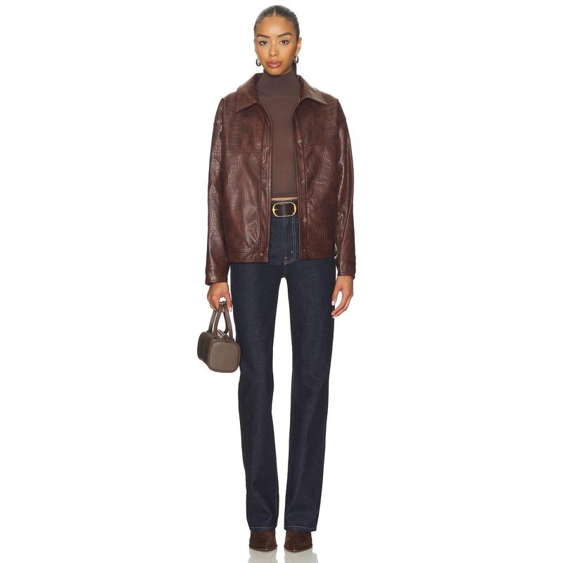 SNDYS Wendy Croc Pu Leather Jacket in Brown
