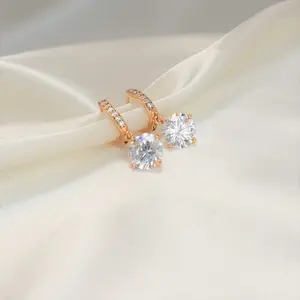 Dangle Drop Sparkly Huggies - 14K Gold Plated - Everyday Elegant Earrings