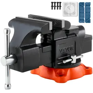 VEVOR Bench Vise, 5" Jaw Width, 5" Max Jaw Opening Multipurpose Vise with 360° Swivel Locking Base, 2.8" Throat Depth, Heavy Duty Ductile Iron Workbench Vise with Anvil, for Clamping Round Pipes