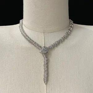 Baojia high-end three circle spirit snake necklace brass new snake head snake bone collarbone chain retro versatile neck chain for women，