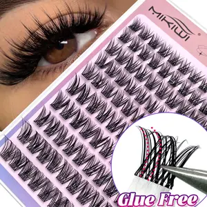 110pcs Natural Looking Soft Eyelashes Without Glue For Beginners Self Stick Cute Cartoon Pet Eyelashes Three-Part Segmented C-Curl Flirty False Eyelashes With Lashes Tweezer Glue-free Cosmetic Makeup