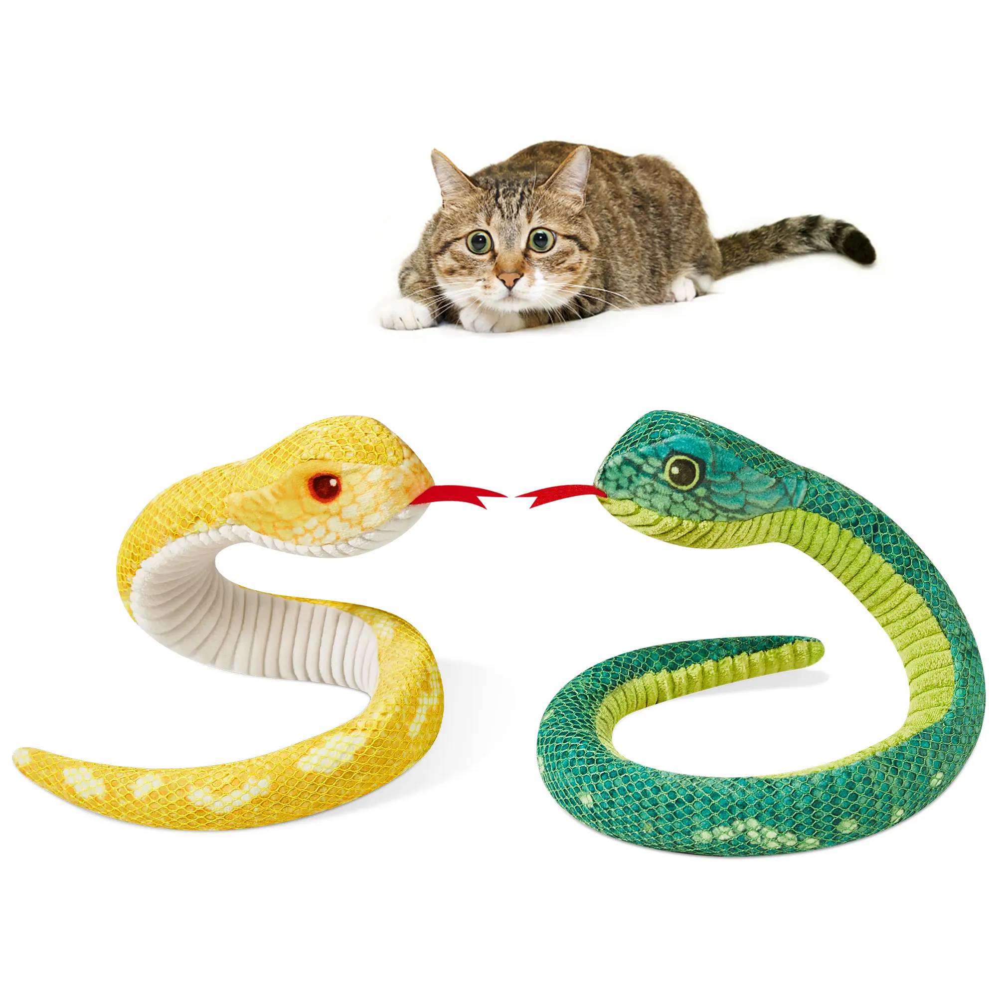 Potaroma Realistic Snake Cat Chew Toys, Crinkly Sound Kicker Toys, Durable Mesh Fabric Supports Teeth Cleaning, Interactive Indoor Kitten Play Toy,  2 Pack 20 Inch