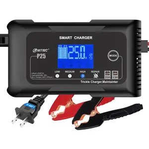 25 amp Lithium Battery Charger,12V and 24V Fully-Automatic Smart Car Battery Charger, Battery Maintainer Trickle Charger, and Battery Desulfator, Lifepo4 AGM Battery Charger Automotive Vehicle Truck