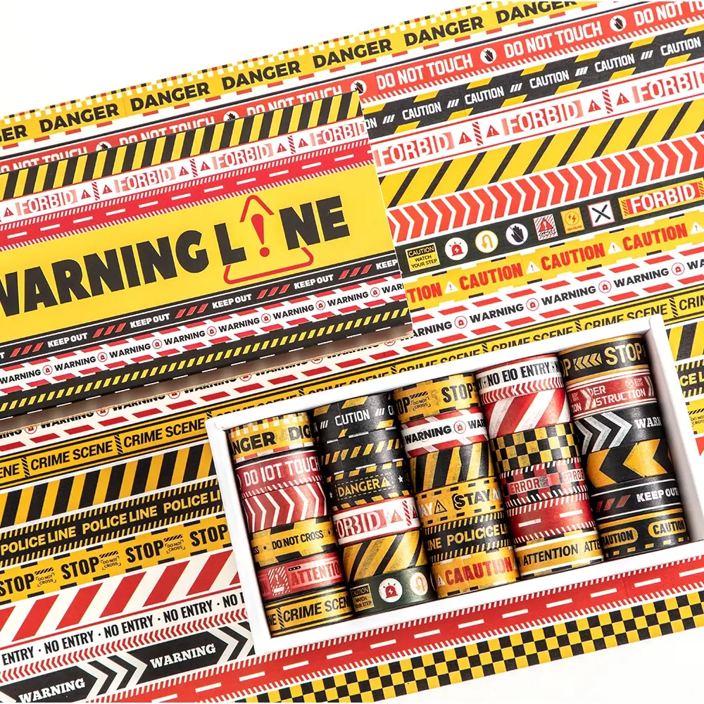 30 Rolls/Box Caution Style Washi Tape Stickers – 2 Meters Long, Vibrant Neon Colors for Marking, Organization, and Creative Projects, Ideal for Office, School, and Industrial Aesthetic Decor, Stationery Office Supplies, Decorative Tape, Adhesive Tape