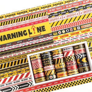 30 Rolls/Box Caution Style Washi Tape Stickers – 2 Meters Long, Vibrant Neon Colors for Marking, Organization, and Creative Projects, Ideal for Office, School, and Industrial Aesthetic Decor, Adhesive Tape