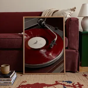 Red Retro Wall Art: Burgundy Records Print, Maroon Vinyl Poster Retro Decor for Living Room, Cool Girl Art (Physical Print)  Poster No Frame